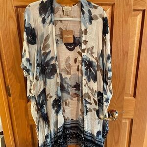 Blue Floral Women's Kimono Top